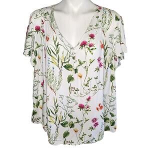 Rachel Zoe floral vneck button front spring blouse‎ Plus Size 2x